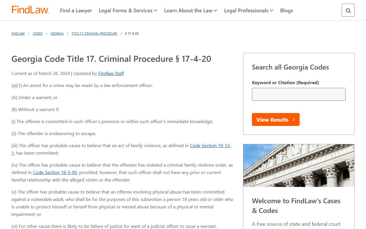Lumpkin County criminal court records O.C.G.A. 17-4-20 arrests