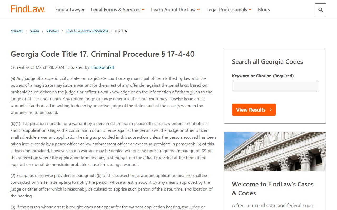 Lumpkin County criminal court records O.C.G.A. 17-4-40 warrant issuers