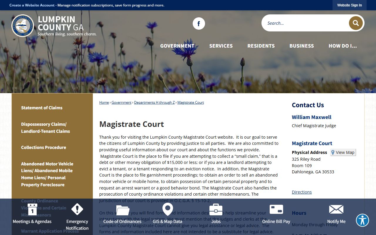 Lumpkin County Magistrate Court records contact page