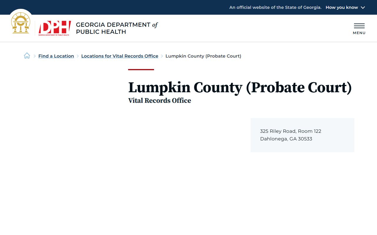 Lumpkin County probate records Georgia DPH vital records location