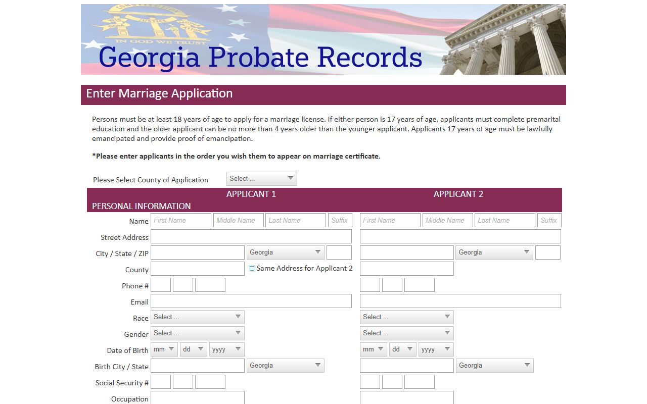 Lumpkin County probate records Georgia Probate Records marriage application