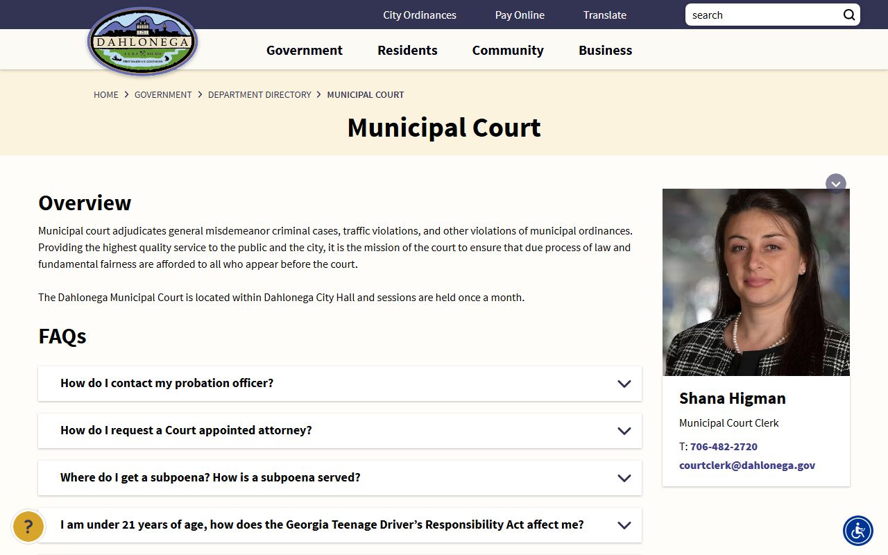 Lumpkin County traffic court records Dahlonega Municipal Court